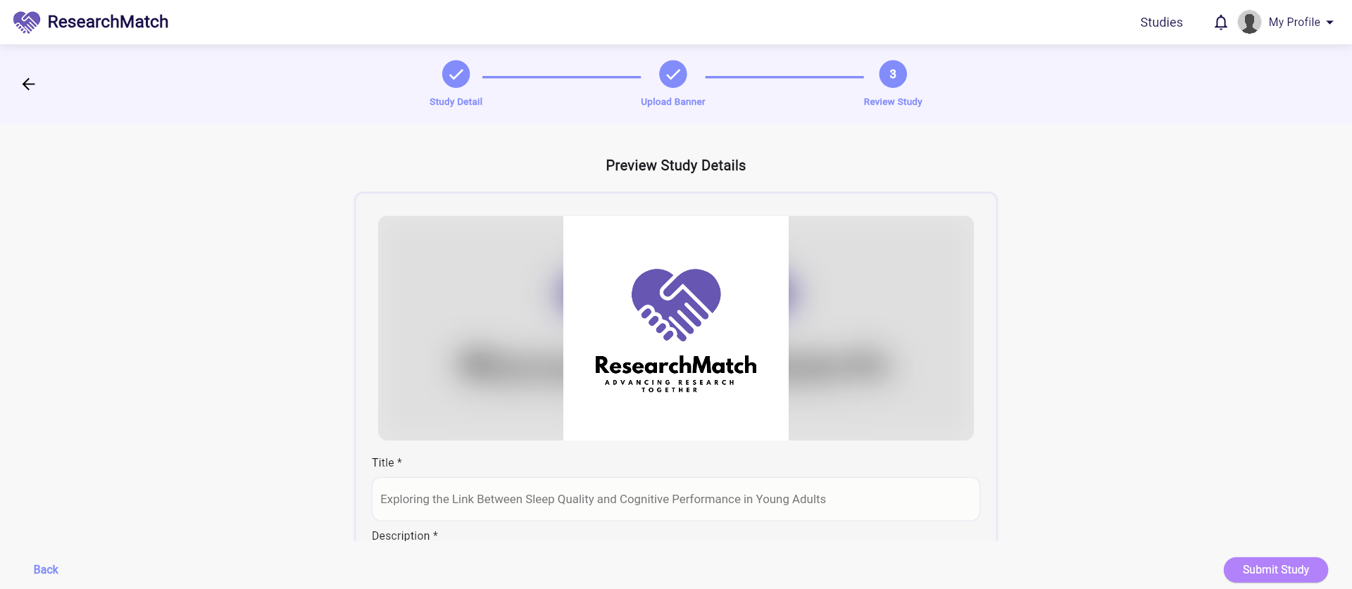 Preview Study interface