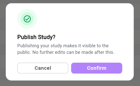 Publish Study modal